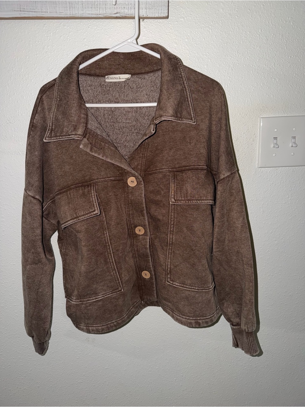 Zenana Outfitters Brown Button Front Shacket Shirt Jacket NWOT